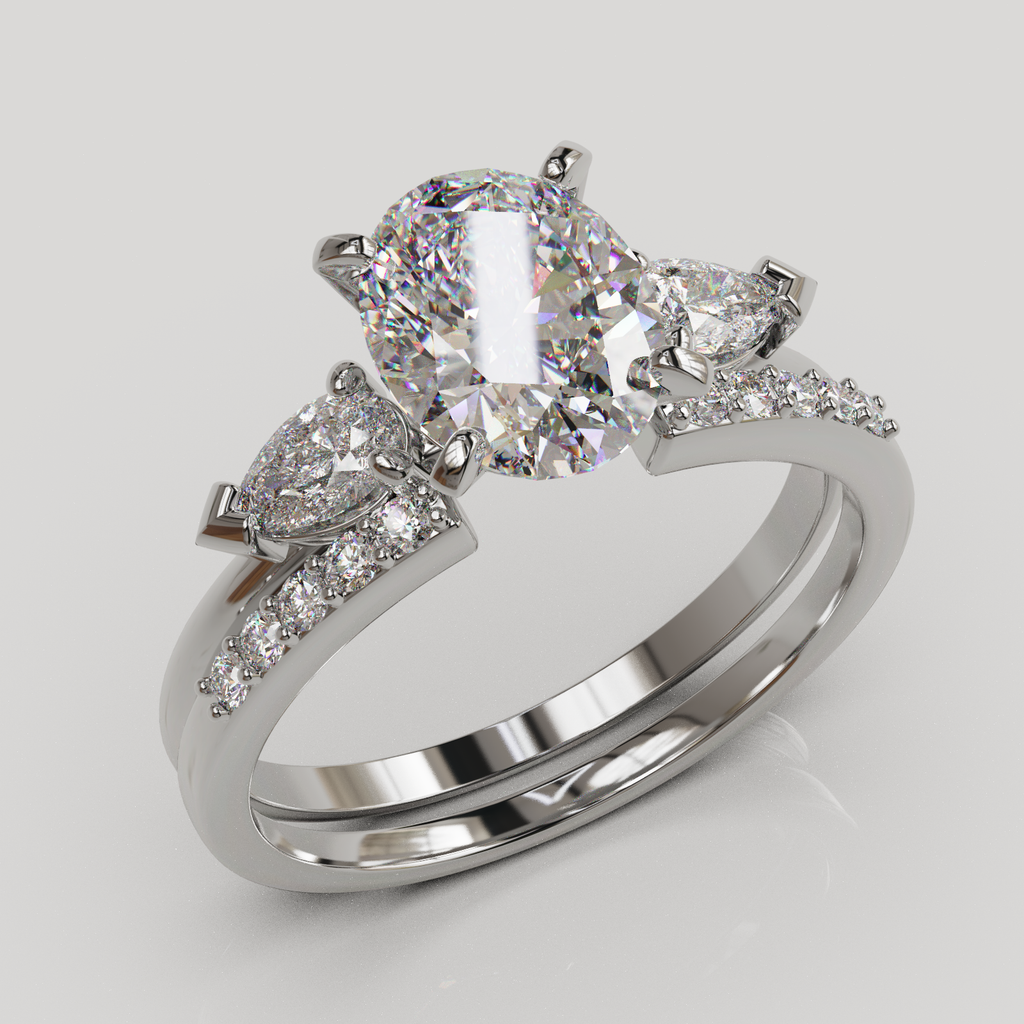 Anillo de Compromiso Alivine de Dos Piezas con Gema Oval