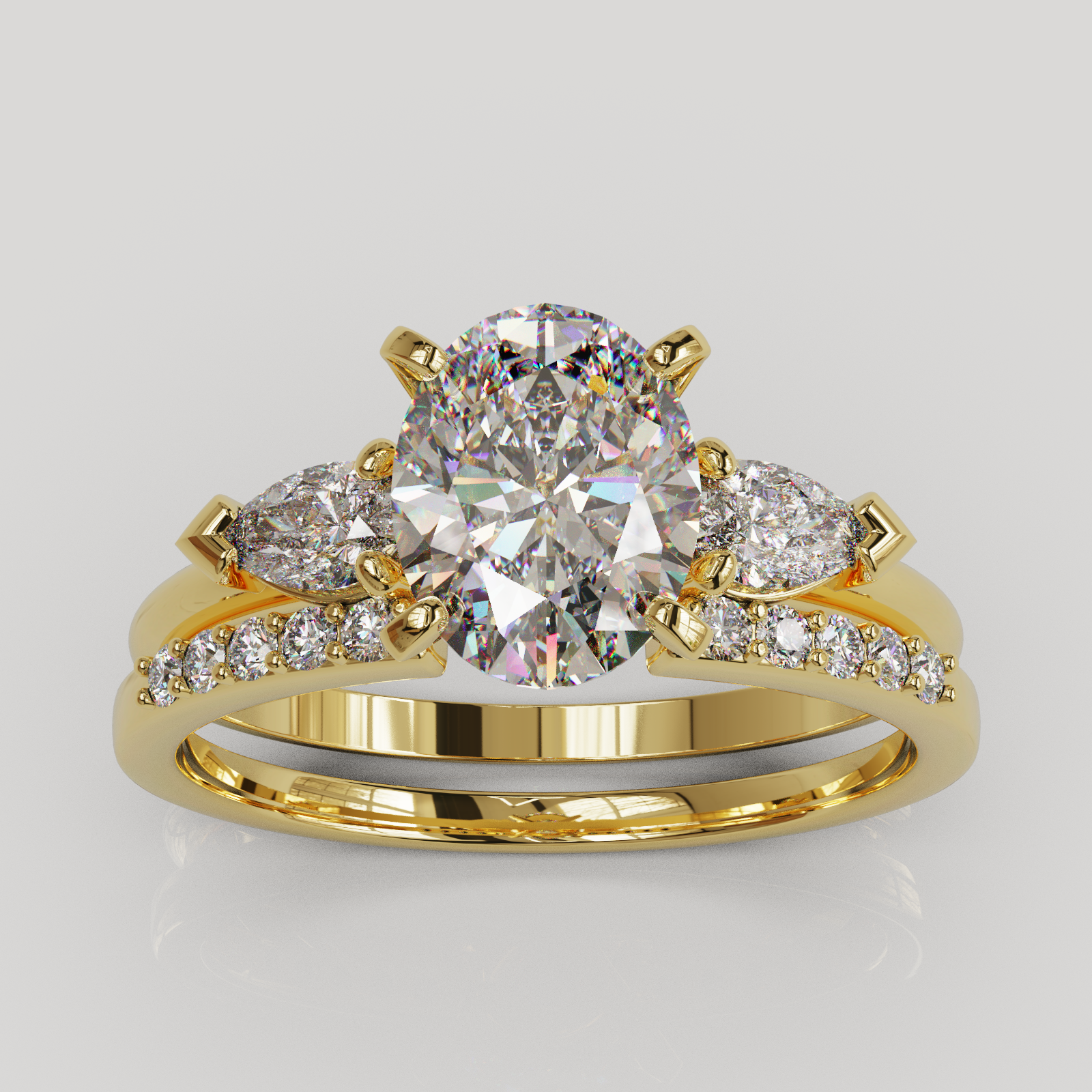 Anillo de Compromiso Alivine de Dos Piezas con Gema Oval