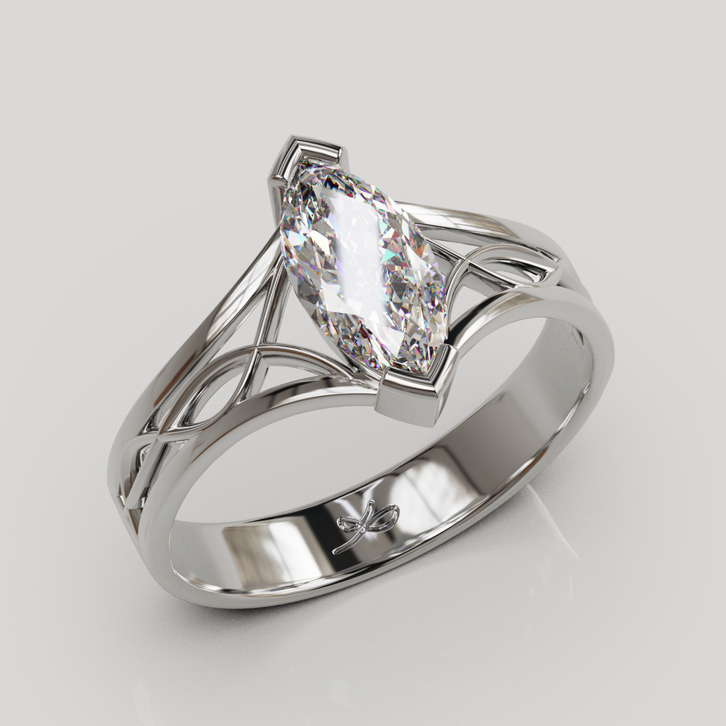 Anillo de Compromiso Aurora con Gema Marquise y Filigrana Orgánica
