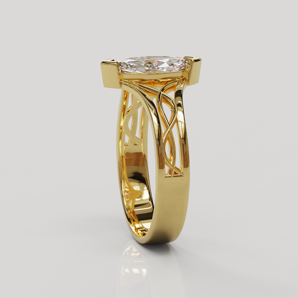 Anillo de Compromiso Aurora con Gema Marquise y Filigrana Orgánica