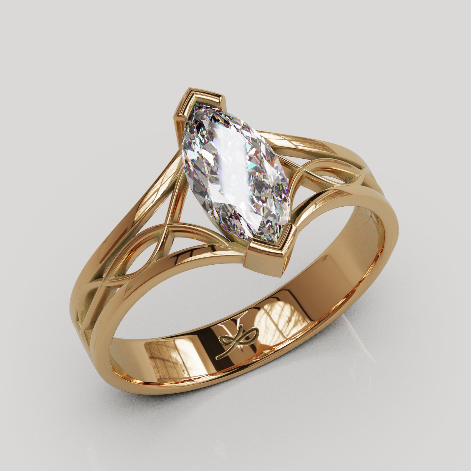 Anillo de Compromiso Aurora con Gema Marquise y Filigrana Orgánica