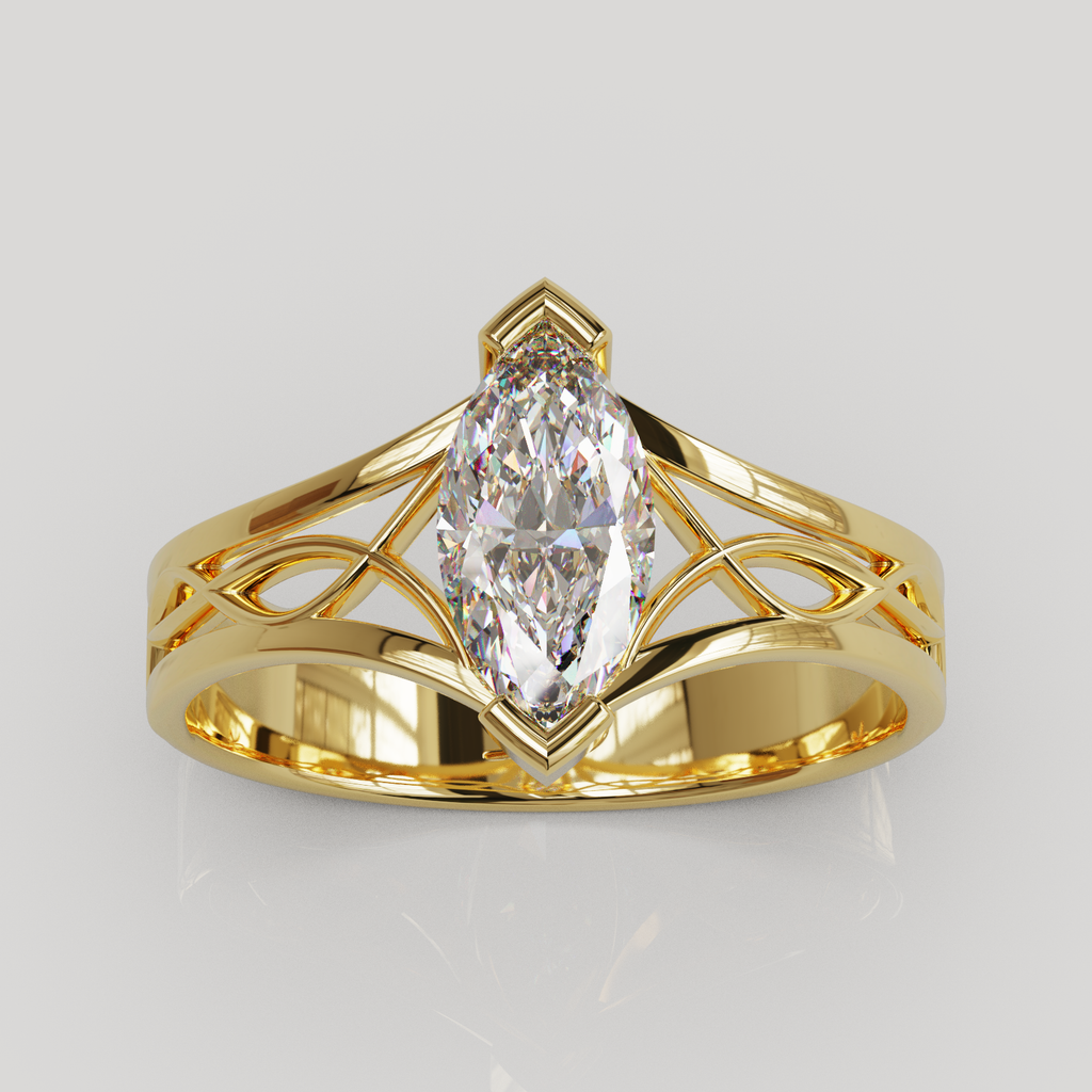Anillo de Compromiso Aurora con Gema Marquise y Filigrana Orgánica