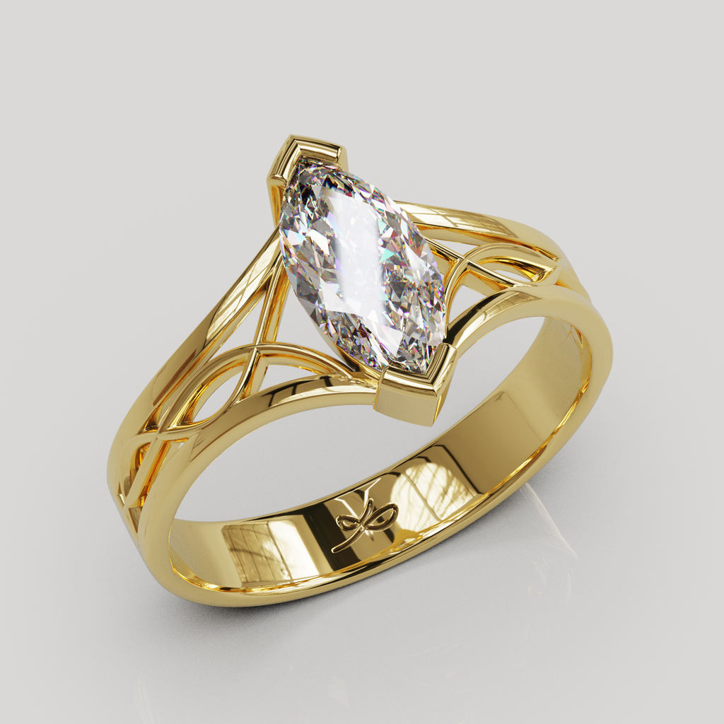 Anillo de Compromiso Aurora con Gema Marquise y Filigrana Orgánica