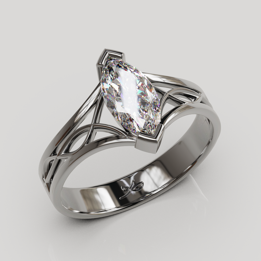 Anillo de Compromiso Aurora con Gema Marquise y Filigrana Orgánica