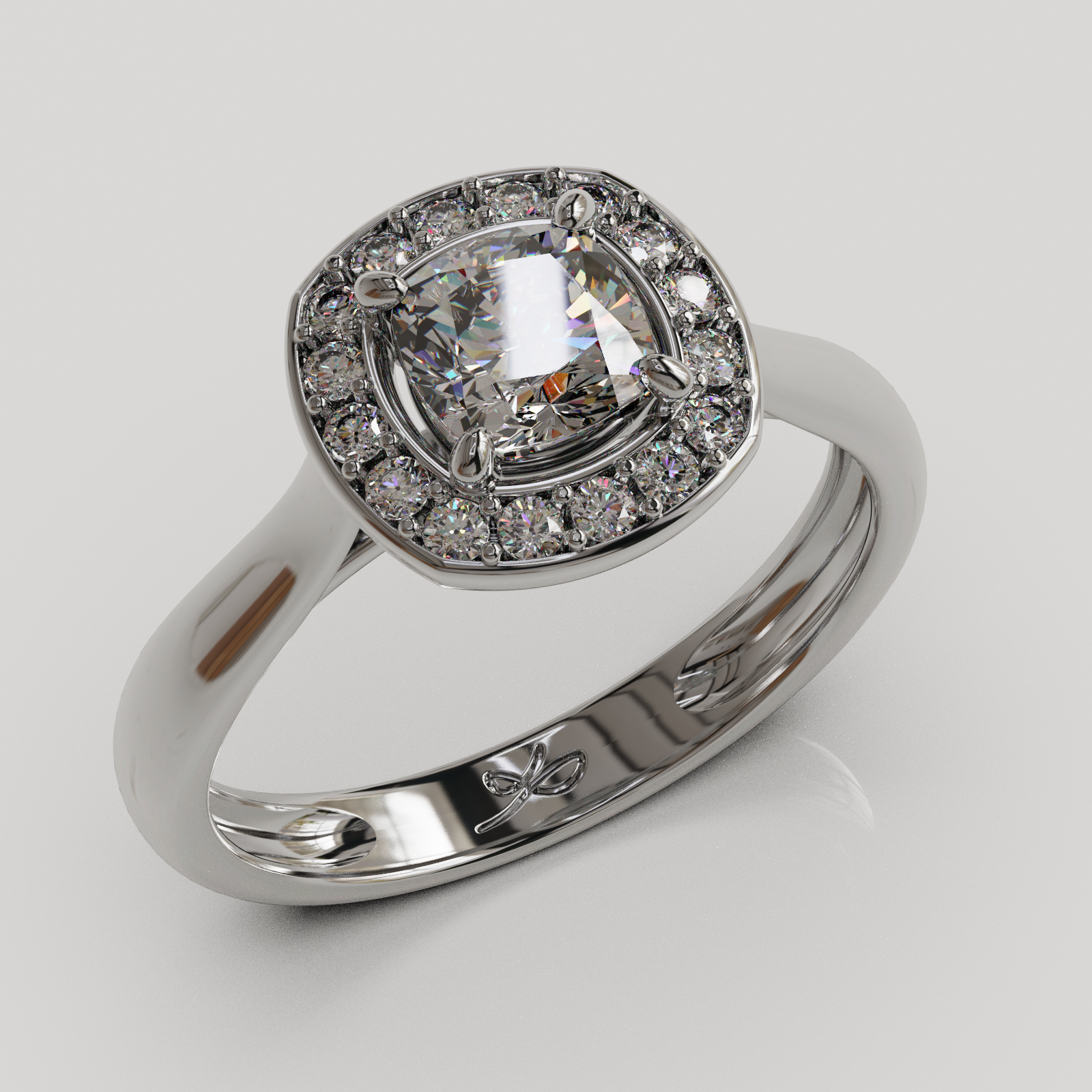 Anillo Halo Imperio oro blanco 18K