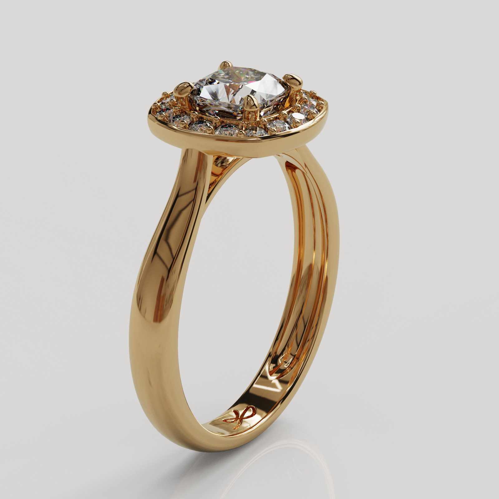 Anillo Halo Imperio oro rosado 18K